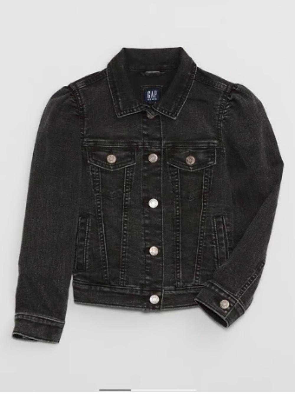 GAP Kids Washed Black Denim Puff Sleeve Jacket